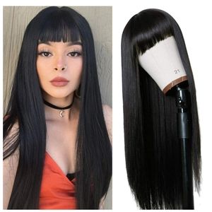 Sleek Black Hair Wig With Bangs